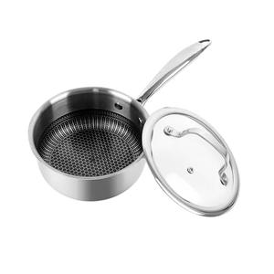 Prime Cuisine 1.3QT Tri-Ply Hybrid Stainless Steel Saucepan , Non Stick Small Sauce Pan for Cooking, Honeycomb Nonstick Pot, Induction Compatible Saucepan, Stay Cool Handle, Oven Safe, (Without a Lid)