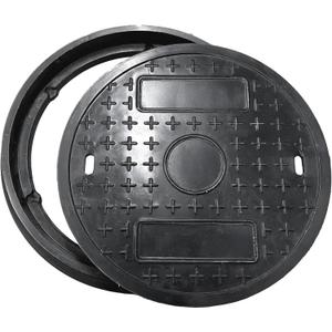 20in Round Manhole Covers and Frame,18in Clear Opening Fiberglass Replacement Solid Top Cover,Septic Tank Lid and Base for yard,Non-slip Reinforced Sewage Basin Cover(Overall size 22.8in) (Black)