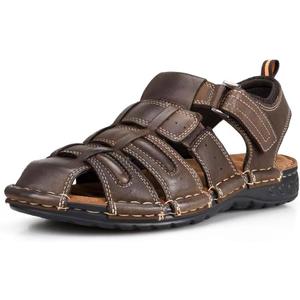 FIEEIF Men's Sport Sandals Closed Toe Leather Fisherman Outdoor Arch Support Sandalias Non-Slip Sport Athletic Walking Traveling Shoes