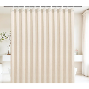 Textured Shower Curtain Set with Hooks, Boho Farmhouse Bath Shower Curtains for Beige Bathroom Neutral Cloth,