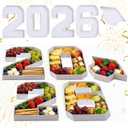 2026 Graduation Decorations - 4 Pcs 2026 Cap Charcuterie Fillable Numbers Charcuterie Board Box Serving Trays Graduation Centerpieces for Tables Grad Party Decorations Supplies(White,Cap and 2026)