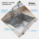 Sinber HT2522S-9-S 25" x 22" x 9" Drop In Single Bowl Kitchen Sink with 18 Gauge 304 Stainless Steel Satin Finish (Sink Only)