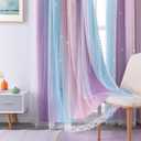 XiDi Curtains for Bedroom Decor, Kids Room Curtains for Girls Rainbow Colour, Pink Purple/34/102