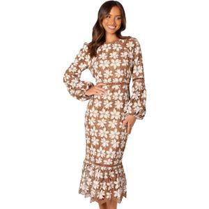Petal & Pup Women's Pierre Long Sleeve Lace Maxi Dress (Mocha) Small