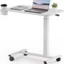 COMHOMA Adjustable Overbed Bedside Table with Lockable Wheels, Pneumatic Mobile Standing Laptop Desk, Small Standing Desk Portable Rolling Overbed Table Hospital Home Use(28" W x 16" D, White)