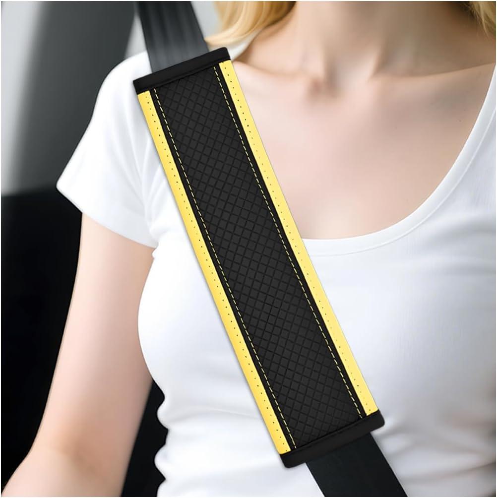 Car Seat Belt Cover, 2PCS Soft Microfiber Leather Vehicle Seatbelt Shoulder & Neck Harness Pad, Automotive Interior Strap Cushion Accessories, Universal for Sedan, RV (Black/Yellow)