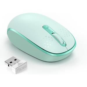 TECKNET Wireless Mouse for Laptop, 2.4G Quiet Computer Mouse with USB Receiver, 4 Buttons Portable Cordless Mice for Chromebook, Laptop, PC, Mac, 800/1200/1600 DPI - Mint Green