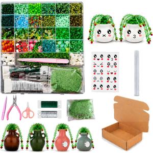 Vittqsuier 4607pcs DIY Green Glass Beads Plant Kit, Includes 4 Mini Vase Magnets for Fridge, 2 Plant Pots, Perfect for Making Succulent Plant Crafts, Window Suncatchers, Handmade Gift for Plant Lovers