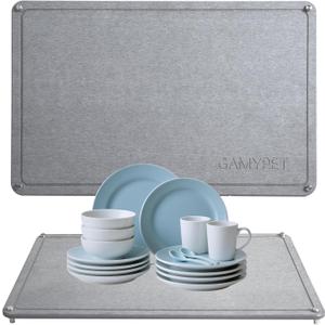 Stone Dish Drying Mat 24"16" Large Diatomaceous Earth Dishes Quick Dry Pad for Kitchen Counter with Heighten Stainless Steel Feet, Fits Various Countertops & Drain Bowl Racks, Dark Gray