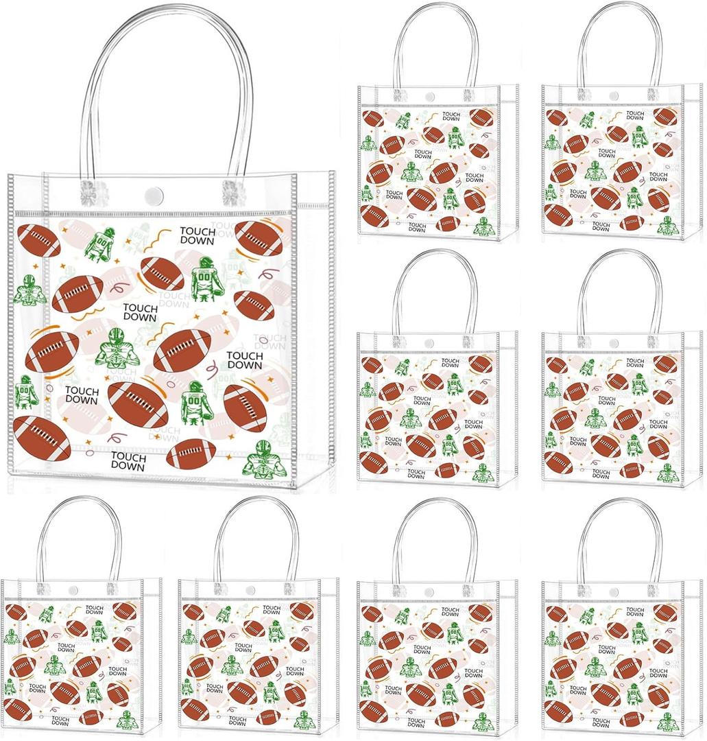 Zenoble 24 PCS Football Goodie Bags Double-Sided PVC Clear Bag Snack Candy Treat Gift Bags with Handle for Super Bowl Party Supplies Football Party Favors Birthday Holiday Decorations (Style7)