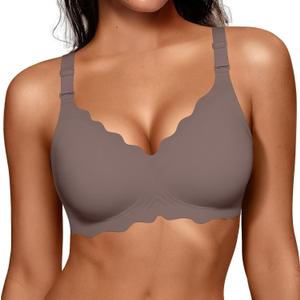 Vertvie Jelly Bras for Women No Underwire Wireless Push Up Bra Full Coverage Bralettes Seamless Comfort Everyday Sports Bra (Large, Grey)