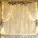 30ft X 10ft Champagne Tulle Wedding Reception Backdrop Curtains with Lights String 6 Panels Sheer Backdrop Curtains for Parties Bridal Baby Shower Birthday Event Christmas Background Home Decorations
