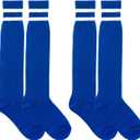 Medsuo 2 Pairs Kids Football Socks Aged 7-12 Knee High Breathable Soccer Socks Long Football Sport Socks for Kid Boy Girl (Blue)