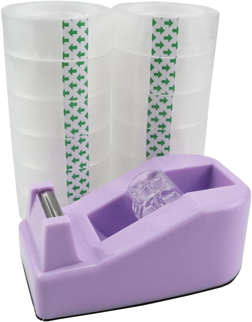 Desktop Tape Dispenser,1 Pack Purple Tape Dispensers with 12Rolls Transparent Tape, for Packaging in Office,Restaurant, Flower Shop,Cake Shop (Purple)