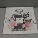 Dream Land Fashion Perfume Bottle Wall Art: Trendy Pink Gold Flowers Canvas Painting 12"x12" Rose Butterfly Picture