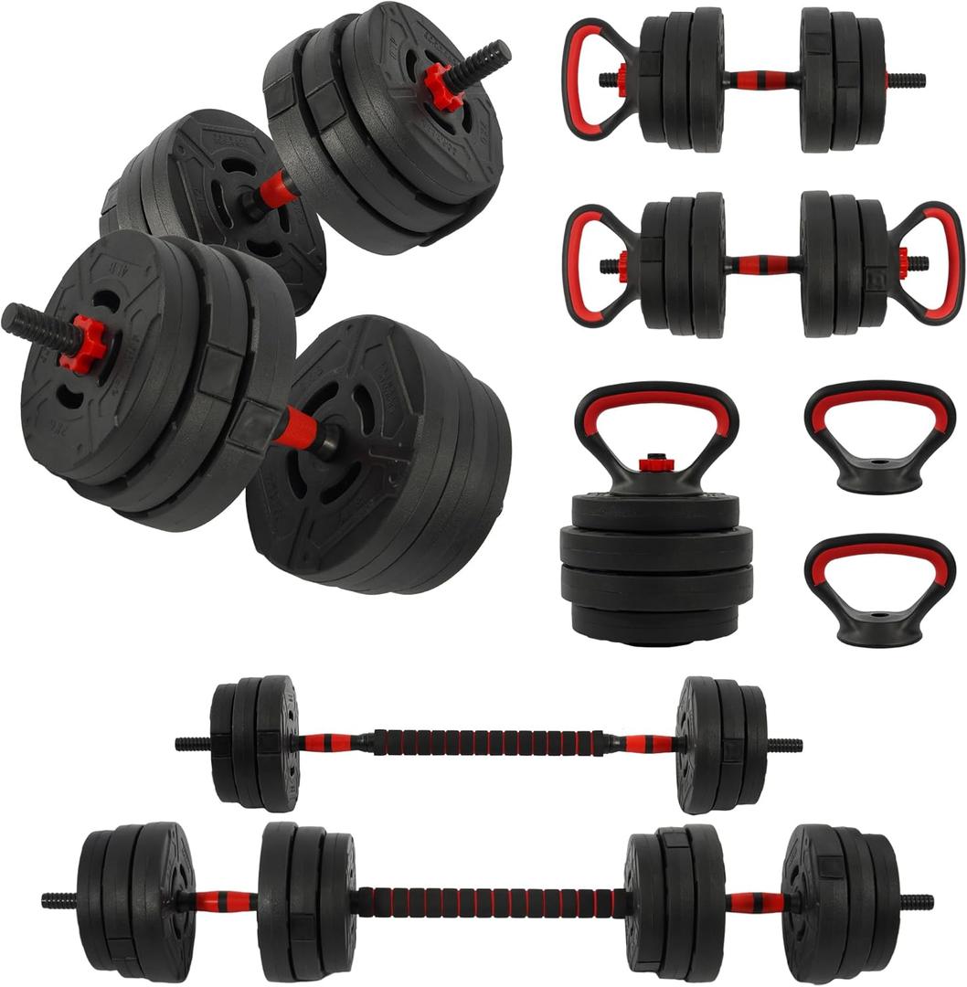 Fitvids Multi-Functional Portable Changeable Dumbbell and Barbell Kettlebell Set with Adjustable Weights, 40LBS or 60LBS Sets, 2-in-1 or 4-in1, Multiple Styles