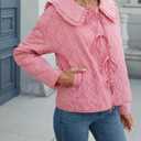 Plaid Quilted Jackets for Women Lightweight Long Sleeve Tie Front Puffer Jacket Warm Winter Coat Outerwear with Pockets (M)