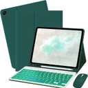 Keyboard Case for Amzaon Fire HD 10/10+ Plus (11/13th Generation) Case with Keyboard - 7 Colors Backlit Keyboard Protective Case and Mouse (Dark Green)
