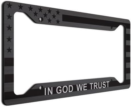 American Flag License Plate Frame-in God We Trust/Durable Plastic and Powder Coated, Size 12x6/Blessed America Flag License Plate-Christian License Plate Frames-Ideal Plate for Women and Men