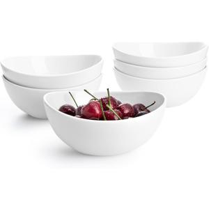 Sweese 6 Inch Porcelain 18 oz Bowls Set of 6, for Soup | Cereal | Fruits | Rice - Microwave, Dishwasher, and Oven Safe - White
