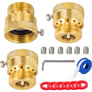 American Valve 3/4" Inch 3 Pack Solid Brass Hose Connection Vacuum Breaker Backflow Preventer Connector with Allen Wrench+Headless Hex Set screws