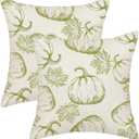 AGAYNA Fall Pillow Covers 18x18 Sage Green Pumpkin Decor Throw Pillows Case for Couch Maple Leaves Autumn Harvest Thanksgiving Farmhouse Indoor Outdoor Decorative Cushion Cases for Sofa Bed Set of 2