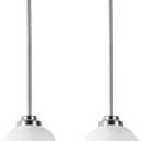 2 Pack Globe Pendant Light Fixtures, Brushed Nickel Hanging Ceiling Lights with White Frosted Glass Shades, Adjustable House Indoor Light for Kitchen Island