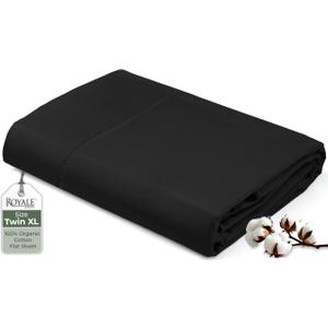Royale Linens 100% Organic Cotton Full Flat Sheet Only - Super Soft - Percale Top Sheets - Full Flat Sheet Sold Separately - Breathable, Cool & Crisp Black Sheets Only (81" x 96", Black)