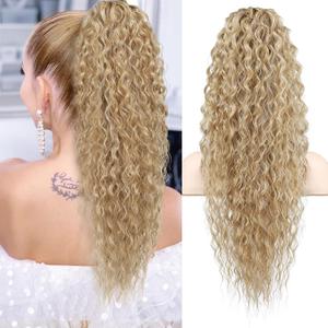 Flufymooz Ponytail Extension, 26 Inch Bohemian Style Drawstring Ponytail Hair Extensions for Women, Long Curly Wavy Pony Tail Natural Synthetic Hairpiece for Women (Golden Blonde with Highlights)