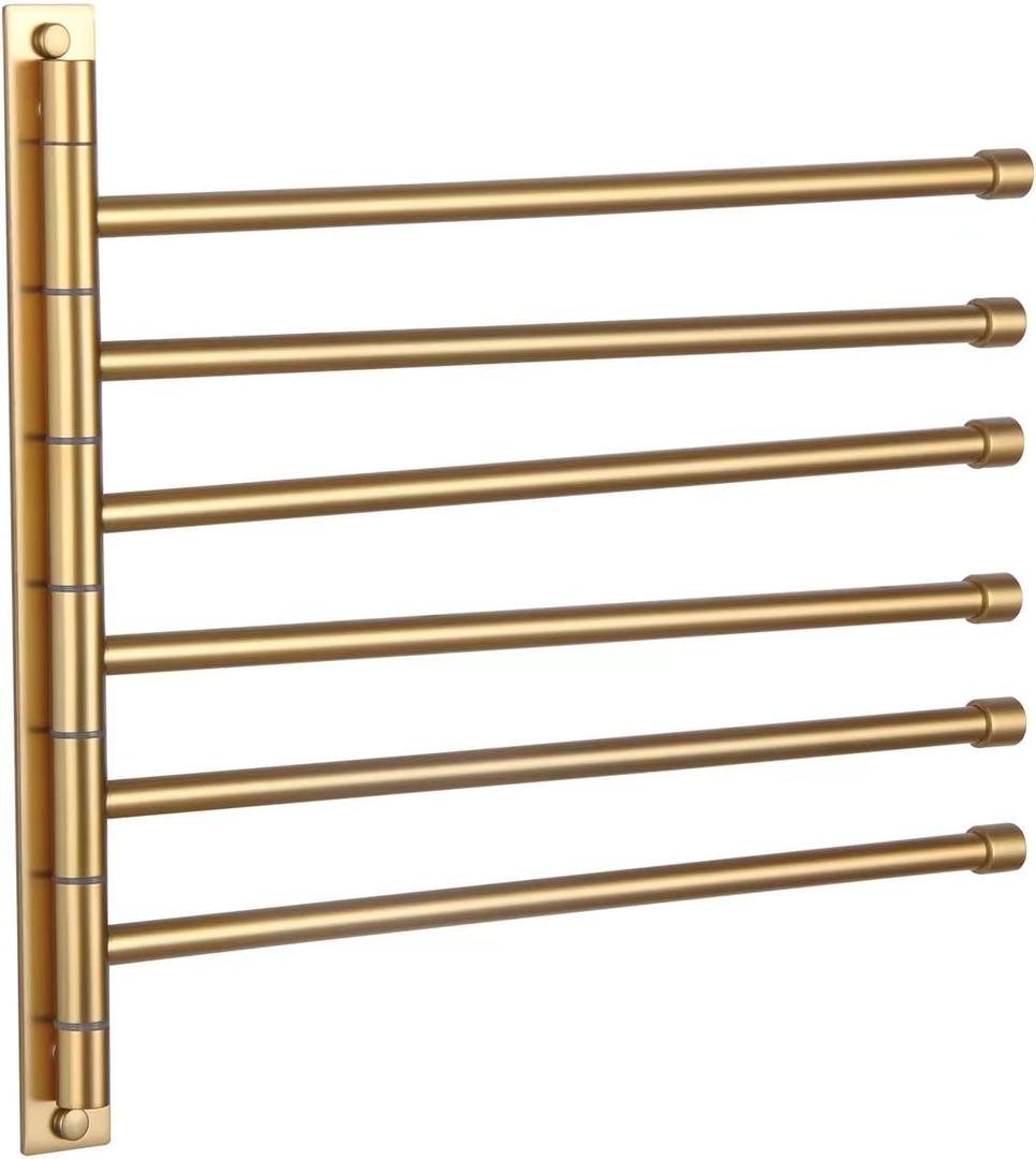 GERZWY Bathroom Swing Arm Towel Bars Wall Mount Bath Towel Rack with 6 Arms Hanger Towel Holder Organizer Stainless Steel Gold Finished HYG06-BE