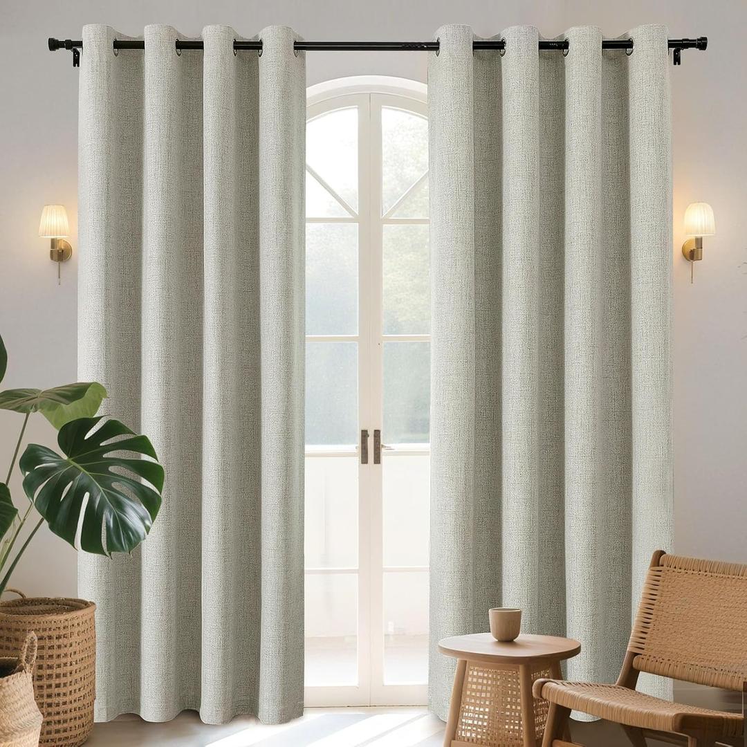 Joydeco Blackout Curtains 96 Inches Long 2 Panels Burg, Room Darkening Curtains for Bedroom, 100% Black Out Textured Thermal Drapes Privacy Protection 2 Panels Set(W52 x L96 Inch, Light Beige)