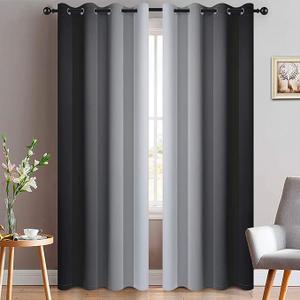 Yakamok Greyish White and Black Ombre Curtains for Bedroom, Light Blocking Gradient Color Drapes, Room Darkening Thermal Insulated Grommet Window Curtains for Living Room(Black, 2 Panels, 52x84 Inch)
