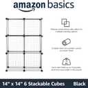 Amazon Basics 6 Cube Wire Grid Storage Organizer, Stackable Cubes, Cubby Bookcase, Display Shelf, 14" D x 14" W x 14" H, Black