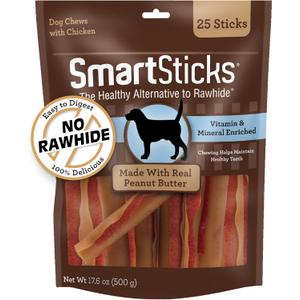 SmartBones SmartSticks With Real Peanut Butter, 25 Count, Treat Your Dog to a Rawhide-Free Chews For Dogs BB 9/30/25