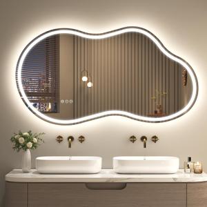 SMIROR Irregular Led Backlit Bathroom Mirror 48 x 26 inch, Asymmetrical Cloud Lighted Vanity Mirror with Lights for Wall, Anit-Fog, Dimmable, Memory (Vertical/Horizontal)