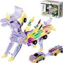 Collision Transforming Dinosaur car Toy | 2-in-1 robo Crash Magnetic Race Cars | Transform into Dinosaurs Robot Toys | for Boys & Girls Age 4-8 (Crystal Purple Dragon)