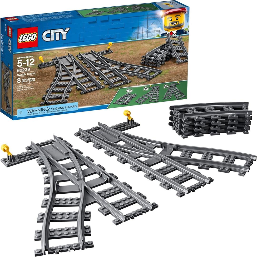 LEGO City Trains Switch Tracks 60238 Building Toy Set for Kids, Boys, and Girls Ages 5+ (8 Pieces) (8 Count (Pack of 1))