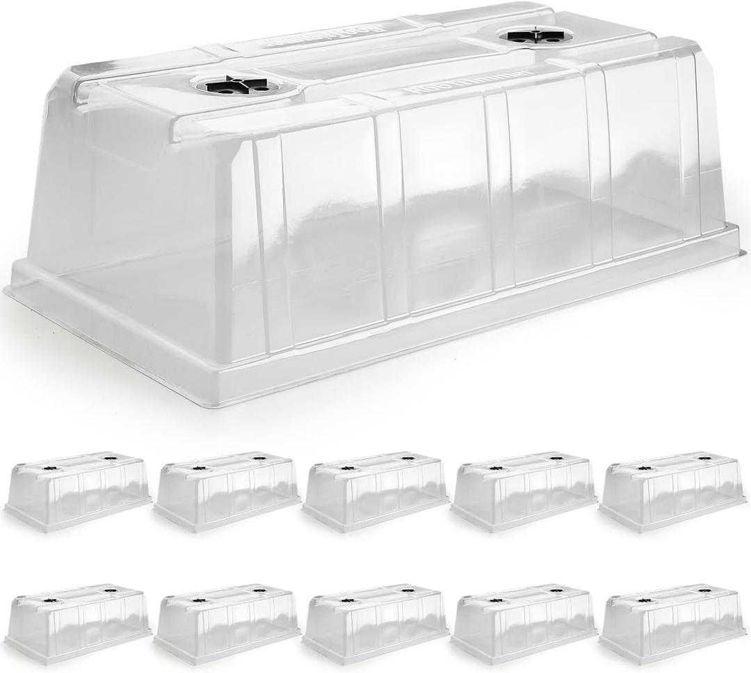 RooTrimmer 10 Pack 6.3" Tall Humidity Domes for 1020 Trays, Extra Strength Seed Starter Covers with 2 Adjustable Vents, Clear Plastic Propagation Cloning Lids for Germination & Microgreens, BPA-Free