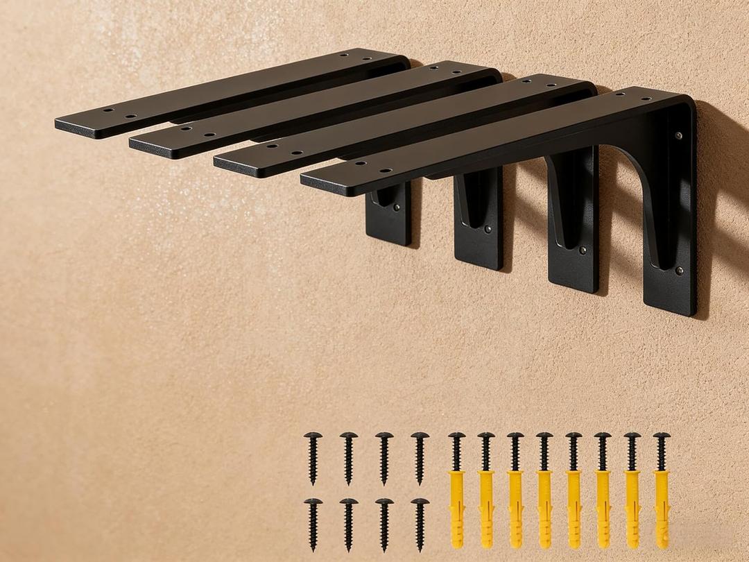 10 inch x 6 inch Shelf Support Bracket Heavy Duty, L Shelf Brackets ,max Load 300lbs, , Metal Brackets for Shelves, Counter top Bracket ,Corner Brace,Pack of 4. (10 "x 6 " Supporting Bar)