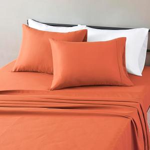 Amazon Basics Lightweight Microfiber 4-Piece Bed Sheet Set, Brick, Solid, Queen