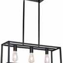 Farmhouse Rectangle Chandeliers for Dining Rooms, Modern Linear Hanging Light Fixture Matte Black 3-Light Industrial Pendant Lighting for Kitchen Island