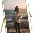 eletecpro 5x7 Metal Picture Frame with Real Glass Cover, Horizontal Tabletop Display Photo for Multiple Size up to 5x7, Floating Photo Frame for Wedding, Party, Home Decor, Gold