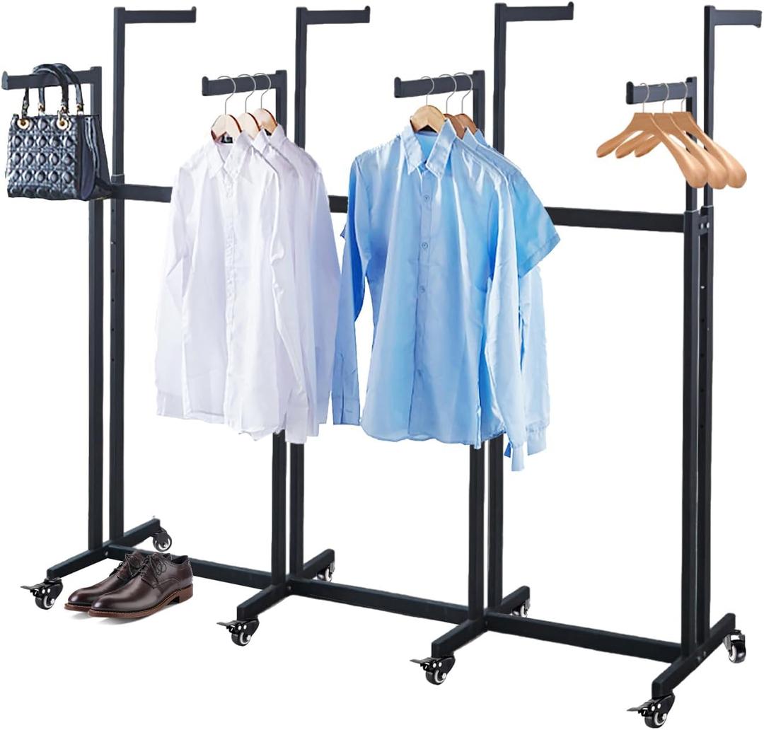 Floor Standing Metal Garment Rack - Heavy Retail Display Racks With Wheels, 8 Arms Clothing Rack, Square Tubing Portable Shirt Racks, Merchandise Display For Hanging Clothes (L-Black)