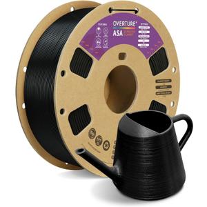 OVERTURE ASA Filament 1.75mm, 1kg Spool (2.2lbs) 3D Printer Filament, Premium Anti-UV, ASA Filament Perfect for Printing Outdoor Functional Parts, Dimensional Accuracy +/- 0.02 mm (Black)