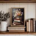 Krtoni Framed Farmhouse Vintage Canvas Wall Art, Country Spring Wildflowers Artwork Wall Decor, Dark Academia Flower Books Theme Poster Print for Living Room Bedroom Bathroom Study 24''L x 16''W
