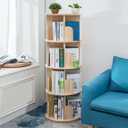 Heehee Rotating Wooden Bookshelf 360 Display 4 Tier Floor Standing Bookcase Storage Rack for Kids&Adults Solid Wood Bookshelf Organizer