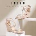 IDIFU Women's 3 Inch Strappy Wedge Sandals Open Toe Dressy Wedges For Women Black Nude Silver White Bridal Wedge Heels On Wedding Evening Summer (10) (Beige)