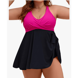 Edelqual Womens Plus Size Tankini Swimsuit Two Piece Tummy Control Bathing Suits Swim Dress Swimwear with Shorts,4XL