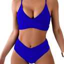 Limeeke Women's High Waisted Bikini Sets V Cut Bottom Two Piece Swimsuit Cross Front Adjustable Strap Bathing Suit, M
