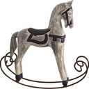 Handmade Vintage Old Collectible Statue Wooden Rocking Horse Figurines Decorative Ornaments Craft Sculpture for Office & Home Room Desktop Christmas Birthday New Year Gift (White)